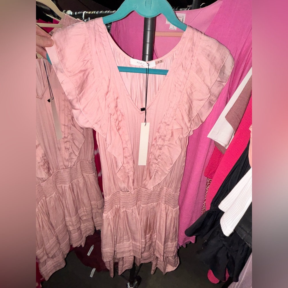 Mustard Seed Blush Pink V-Neck Ruffle Dress size medium NWT💓